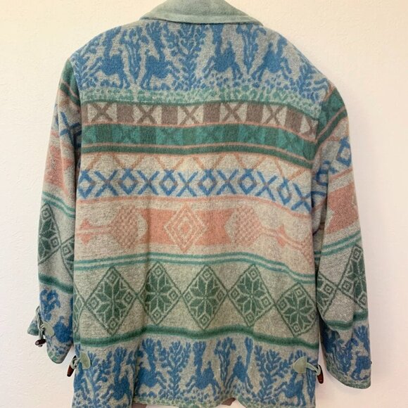 Katy D wool blend jacket coat SZ 14-16 - Leather trim - Toggle buttons - Pockets - Picture 4 of 6